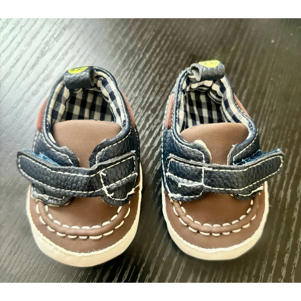 First Steps Baby Boy Navy Brown Boat Shoe Crib Shoes Size 0-3M TBD33591-I